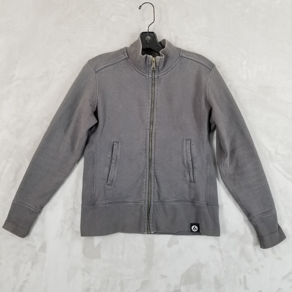 American Giant Jacket Women S Gray Cotton Moto Elbow Patch Full Zip Made in USA‎